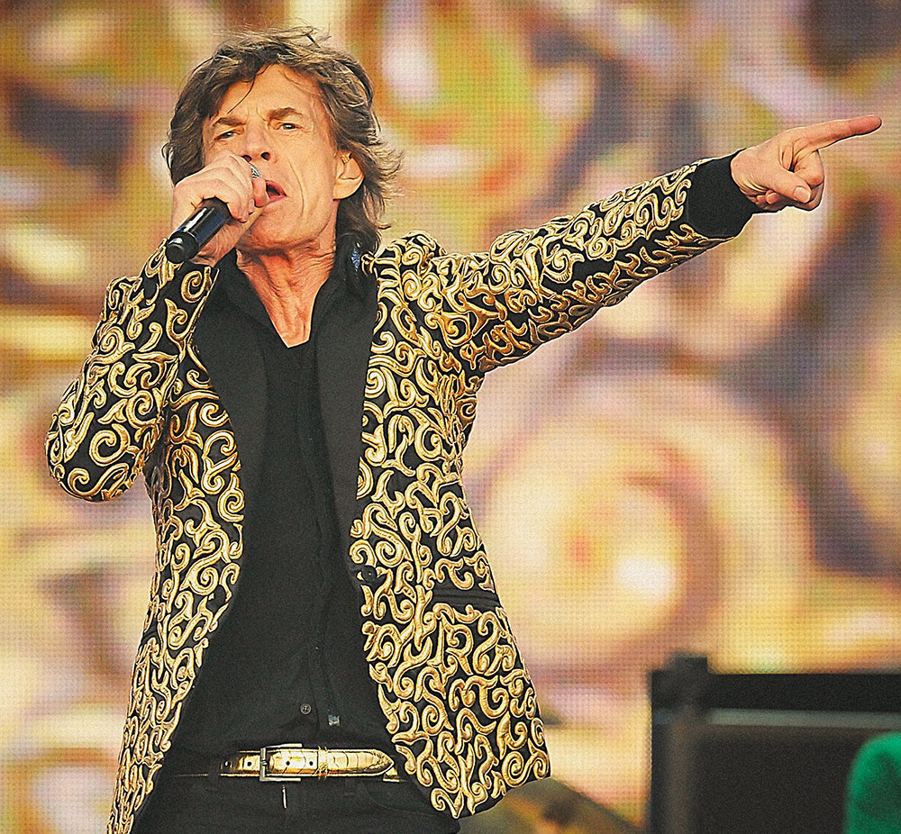 Photo du chanteur des Rolling Stones, Mick Jagger. Photo de concert