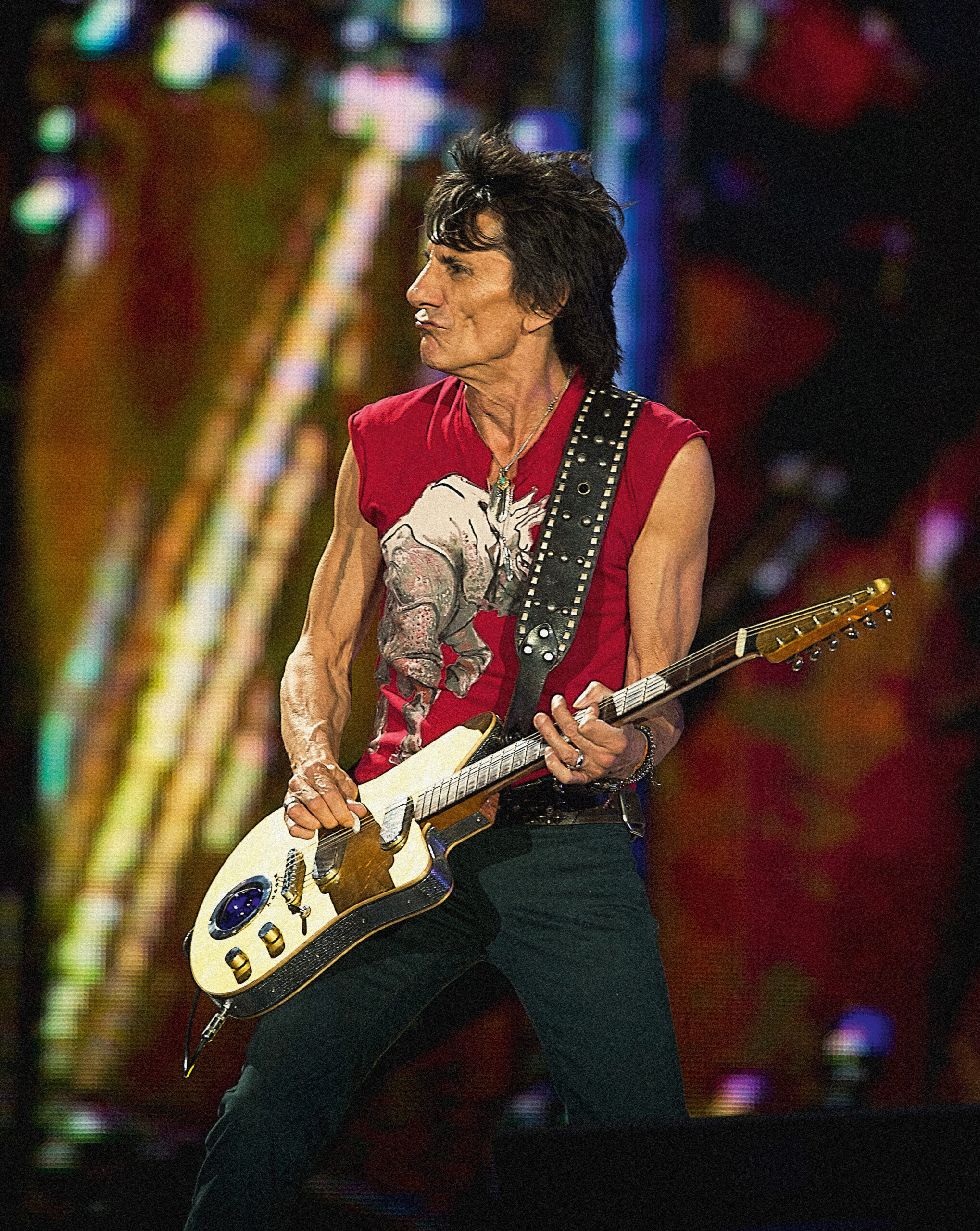 Photo du bassiste des Rolling Stones, Ronnie Wood. Photo prise par Dave Hogan.