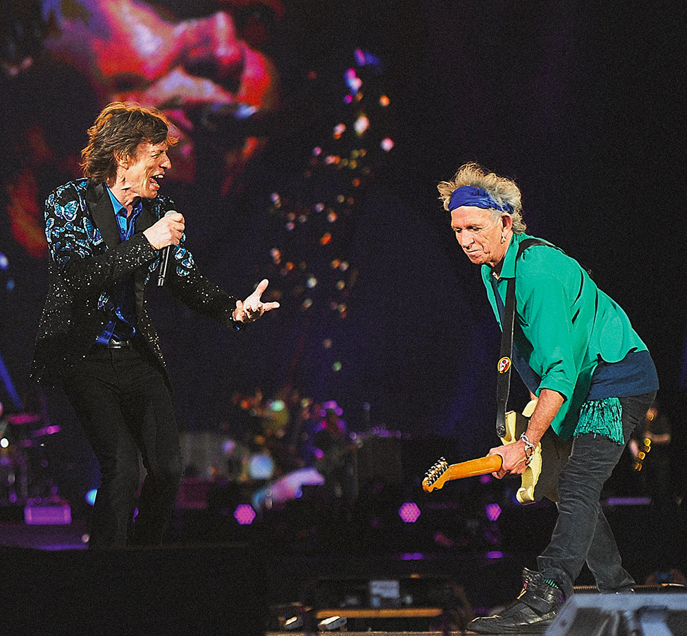 Photo des Rolling Stones. Photo du chanteur Mick Jagger et du guitariste Keith Richards. photo prise par Brian Rasic.